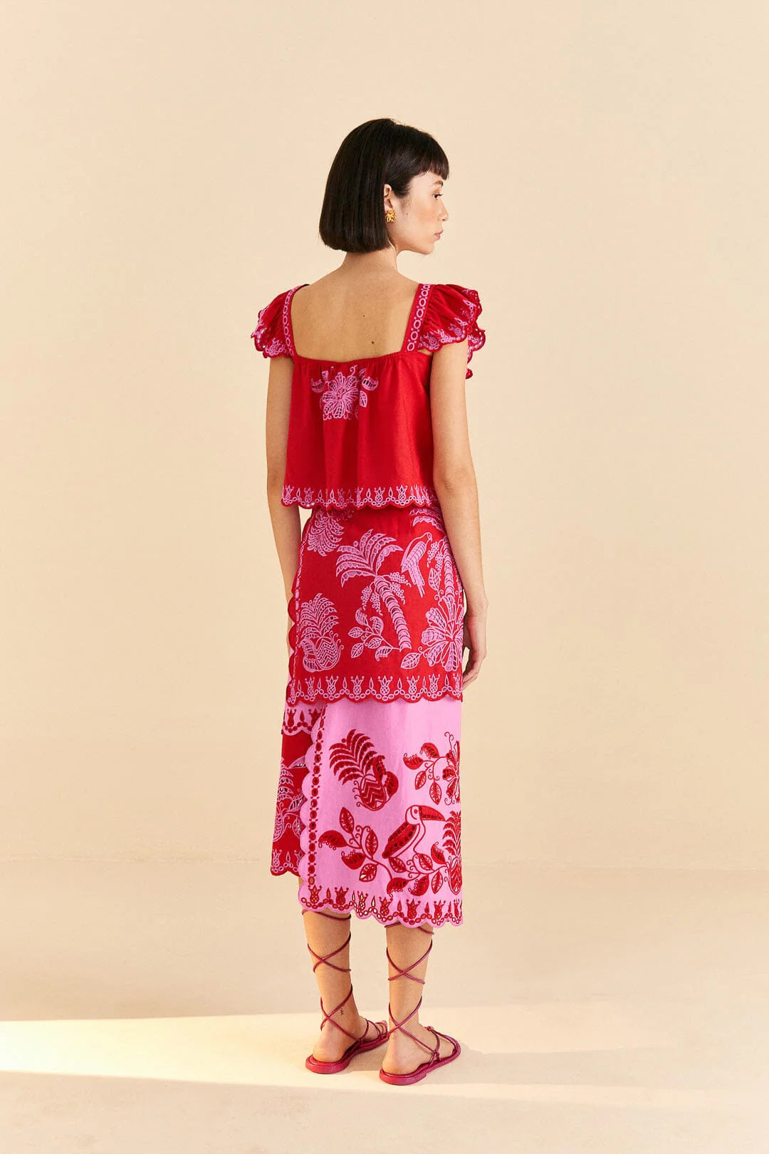 Red Palm Tree Richelieu Blouse
