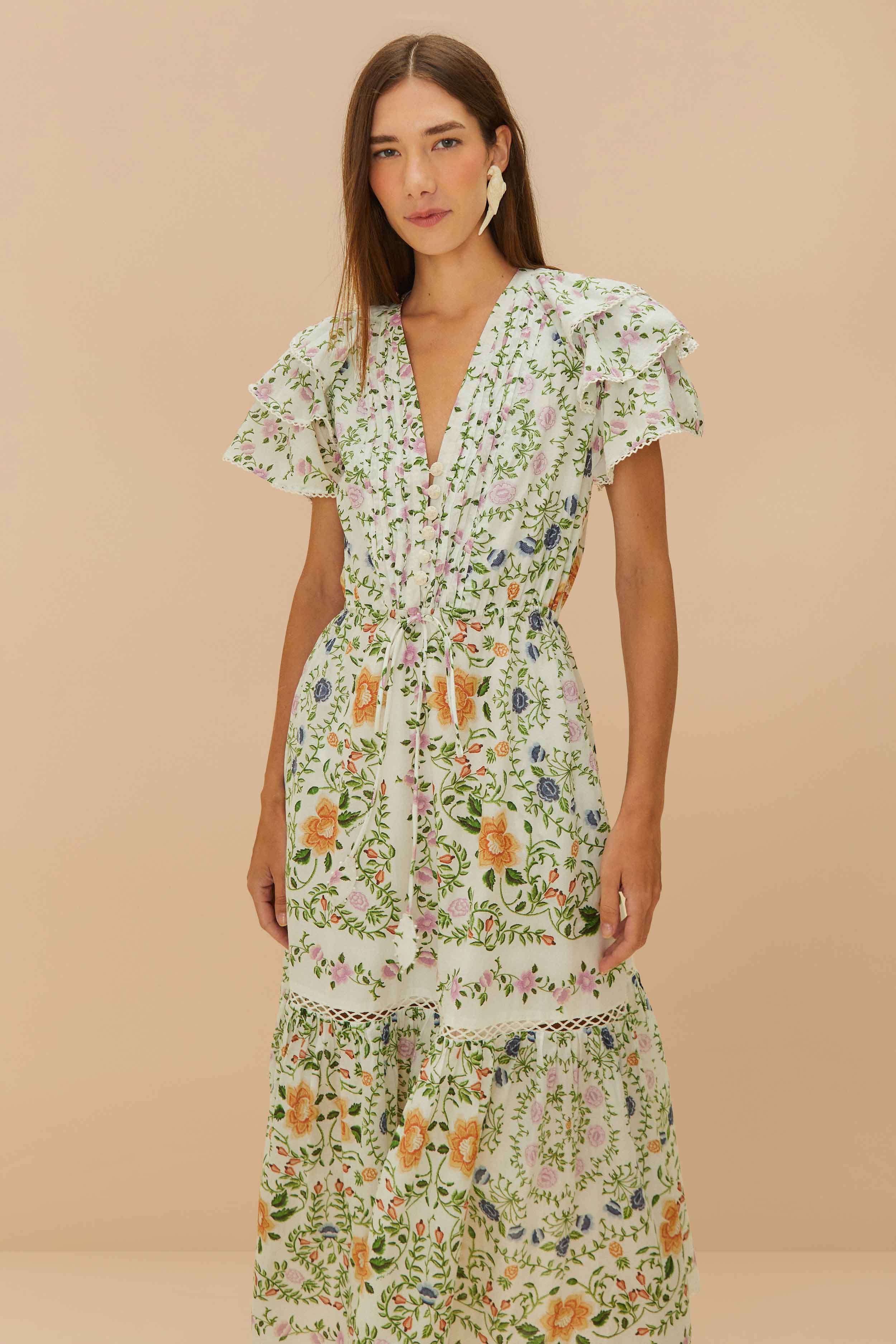 Off-White Folk Floral Lace Midi Dress