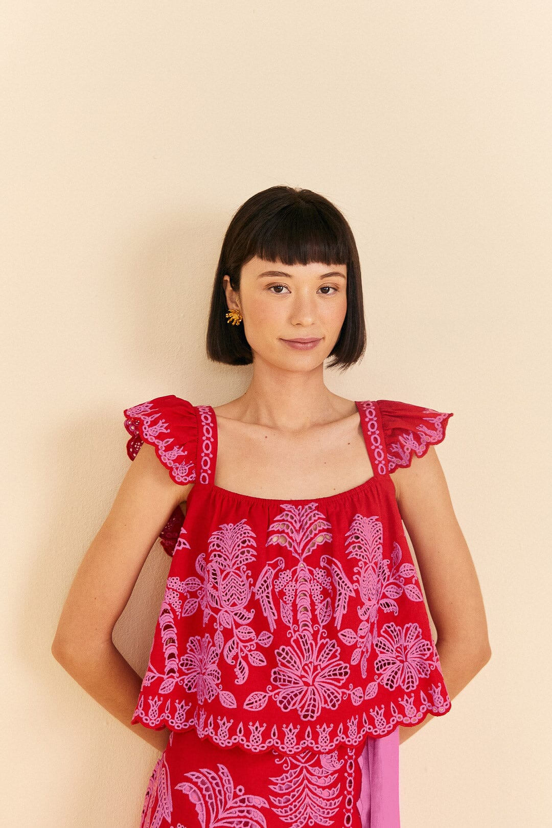 Red Palm Tree Richelieu Blouse