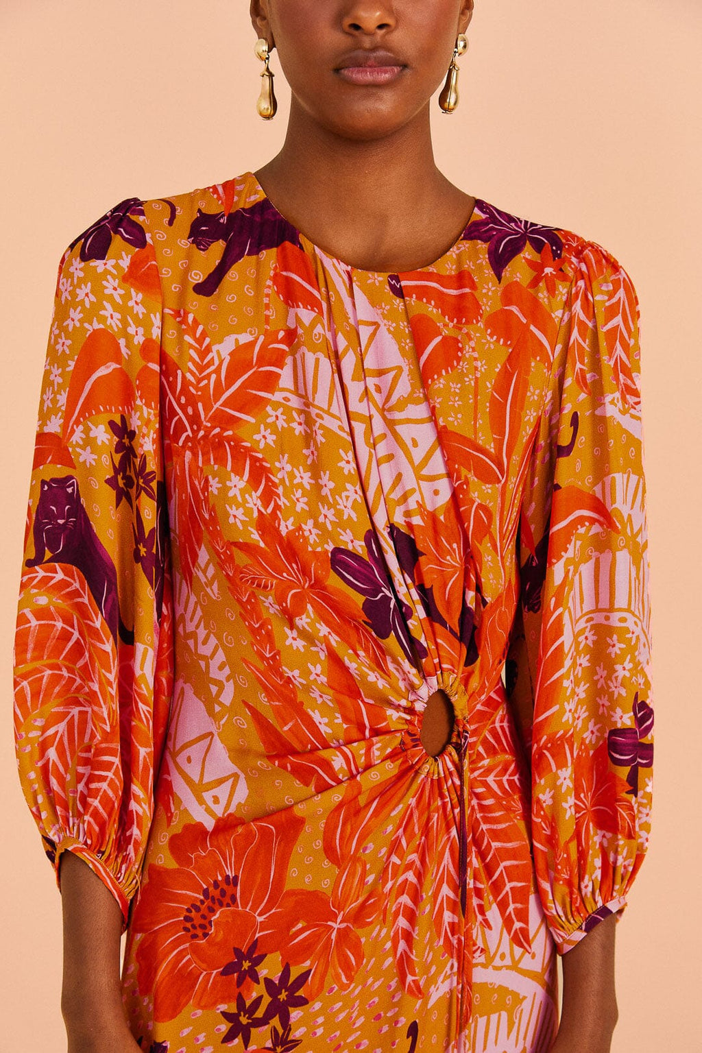 Beige Jungle Panther Lenzing™ Ecovero™ Viscose Midi Dress