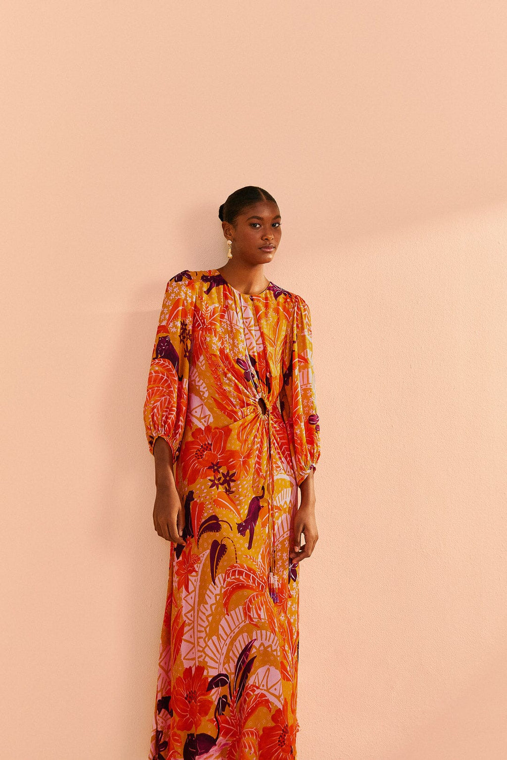 Beige Jungle Panther Lenzing™ Ecovero™ Viscose Midi Dress