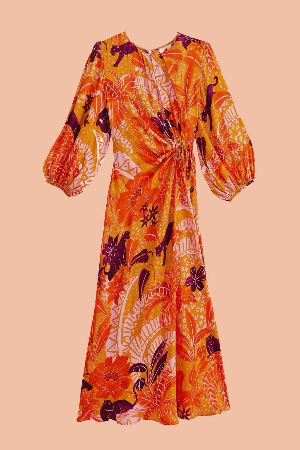 Beige Jungle Panther Lenzing™ Ecovero™ Viscose Midi Dress