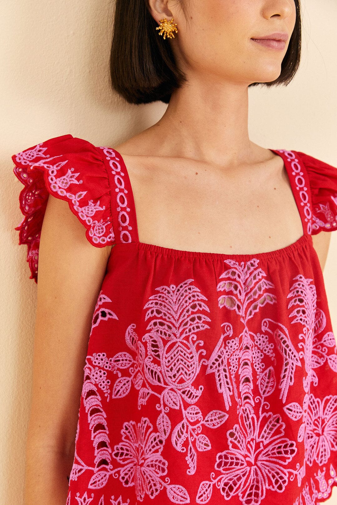 Red Palm Tree Richelieu Blouse