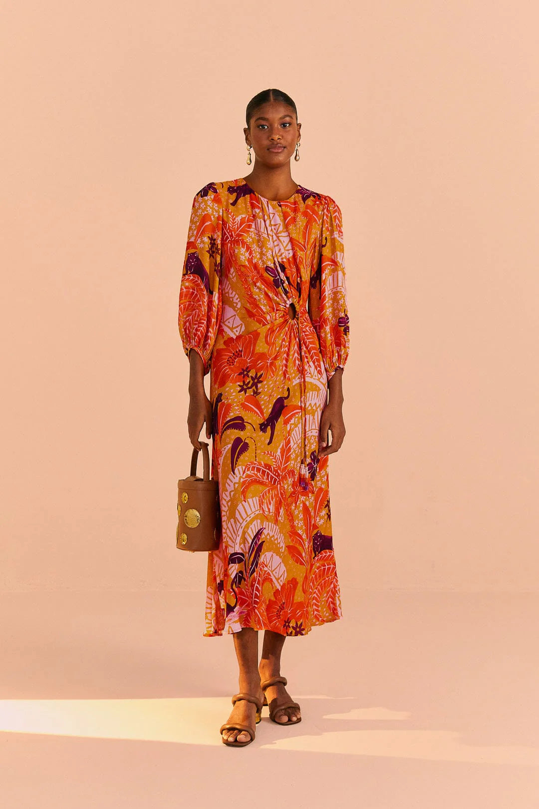 Beige Jungle Panther Lenzing™ Ecovero™ Viscose Midi Dress