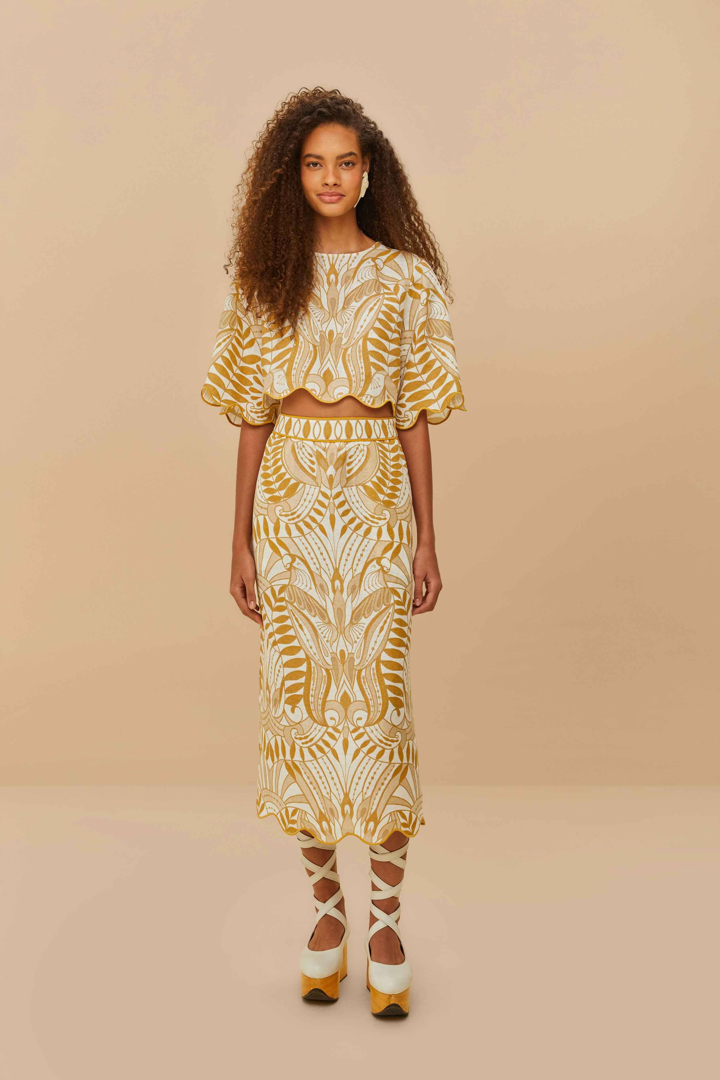 Off-White Lace Nature Euroflax™ Premium Linen Midi Skirt