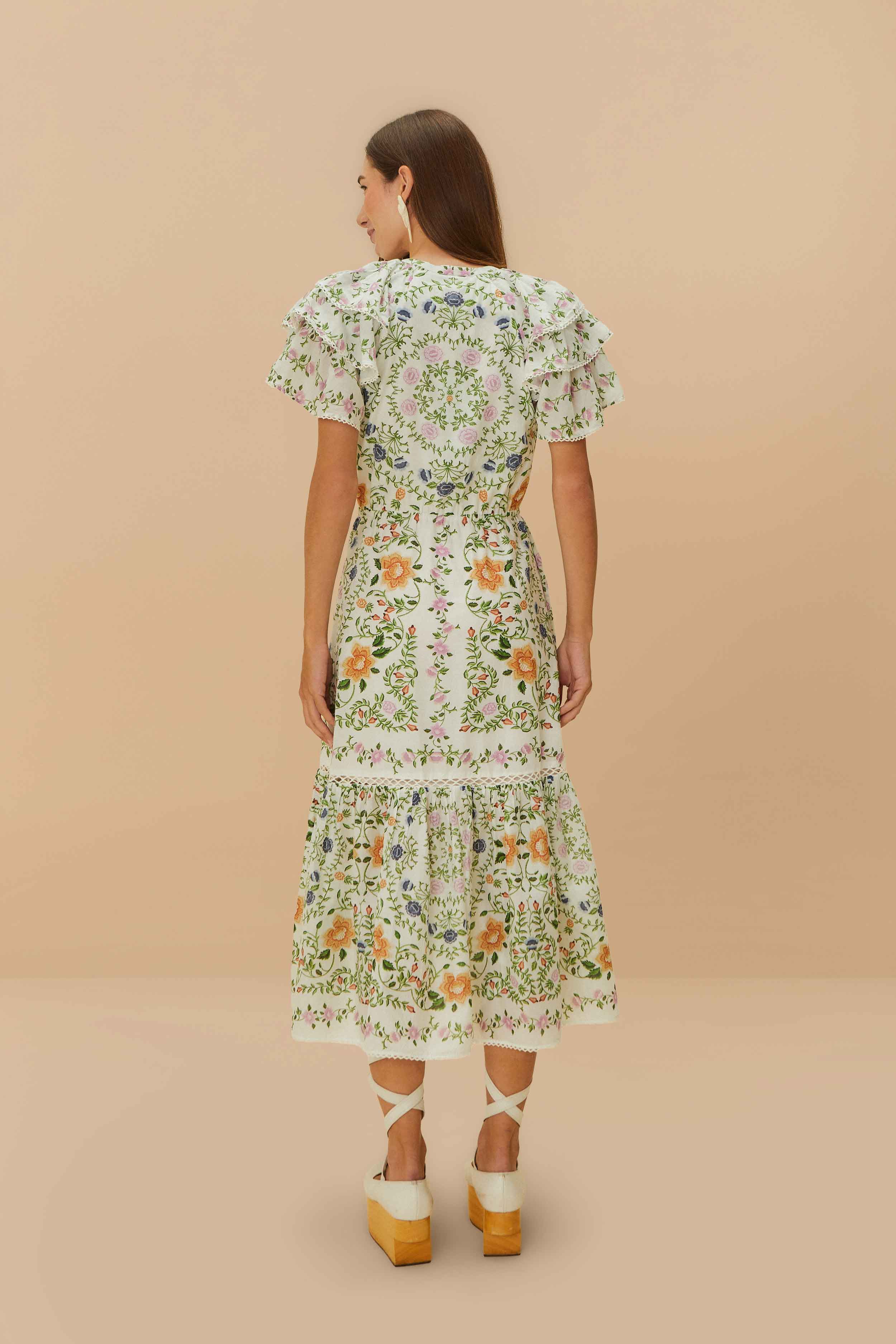 Off-White Folk Floral Lace Midi Dress