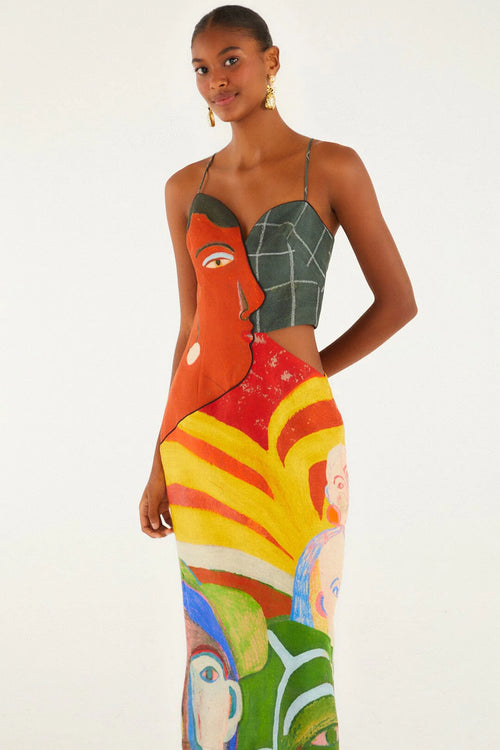 A Popular Cafe Sleeveless  Euroflax™ Premium Linen Midi Dress