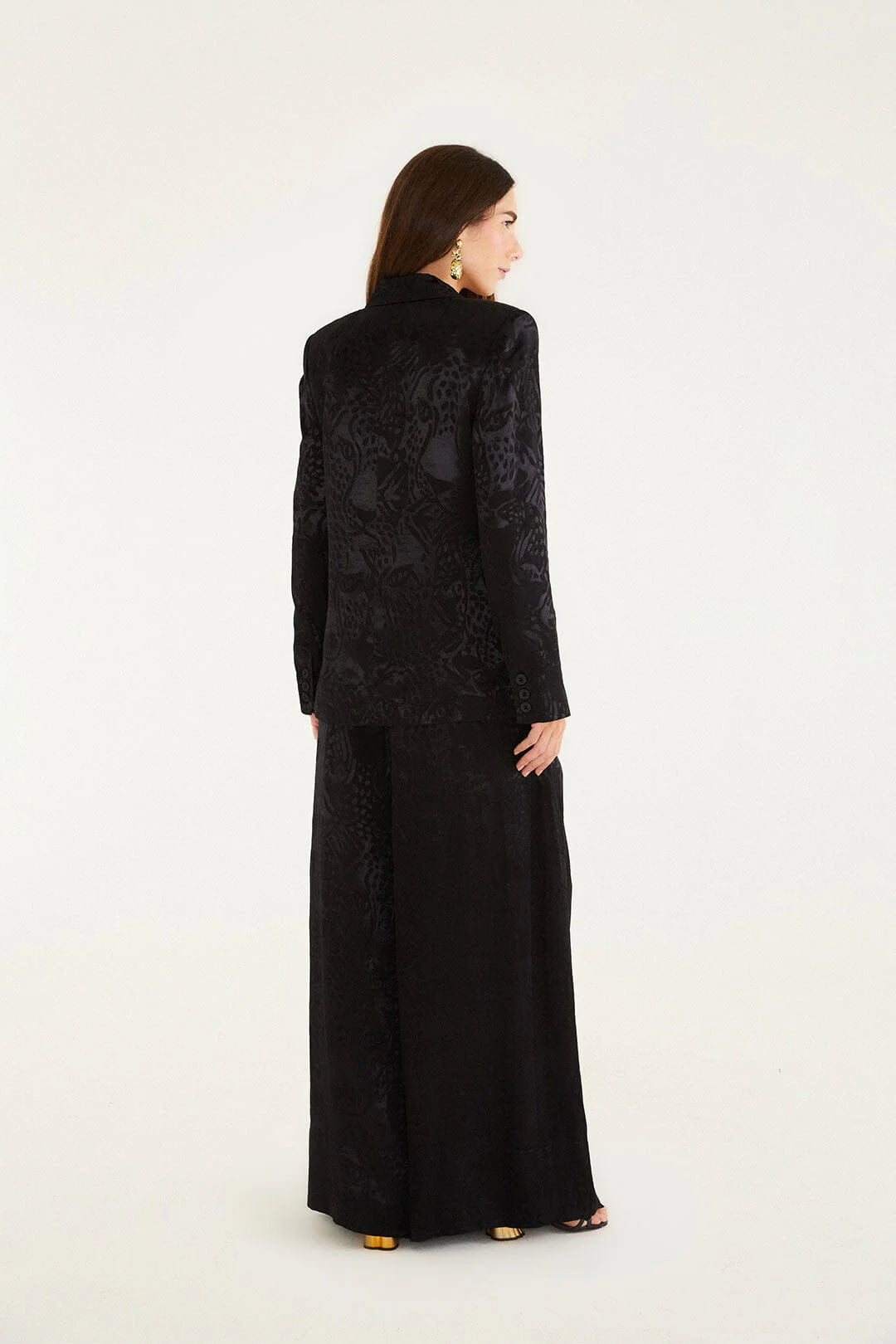 Black Leopard Wide-Leg Jacquard Pants