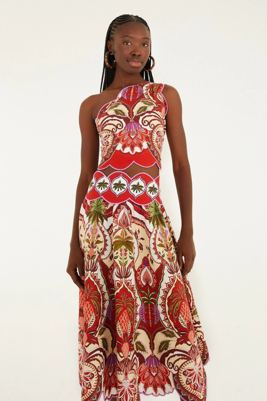 Red Odara Scallops Lenzing™ Ecovero™ Euroflax™ Midi Skirt