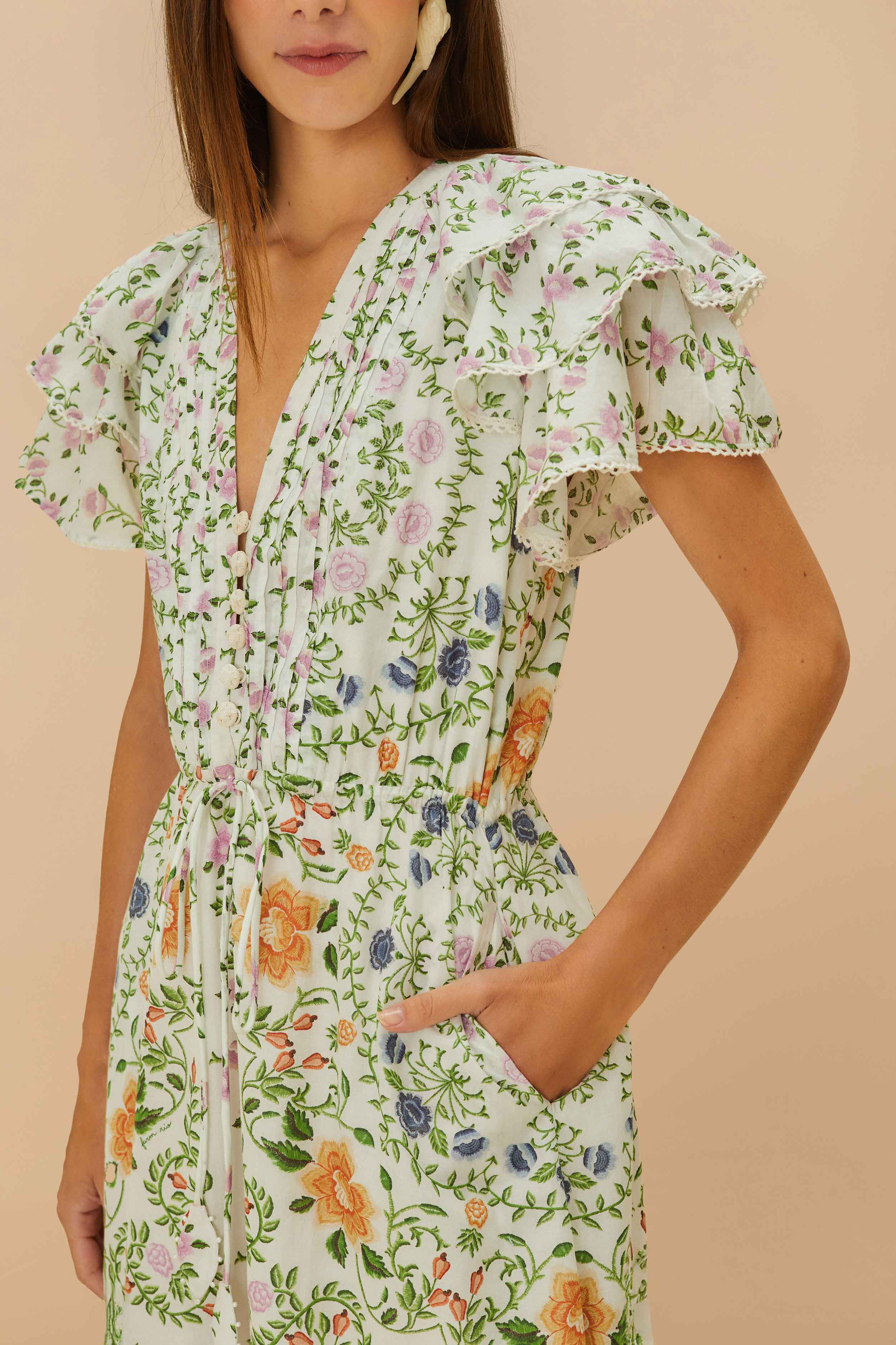 Off-White Folk Floral Lace Midi Dress