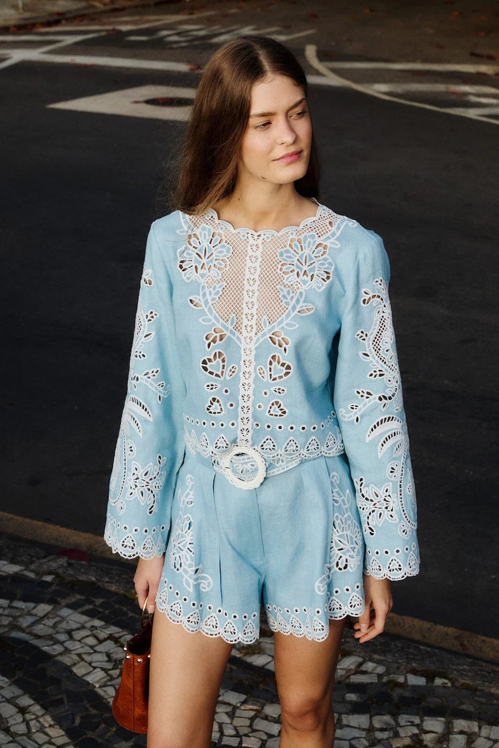 Light Blue Romantic Richelieu Euroflax™ Premium Linen Shorts