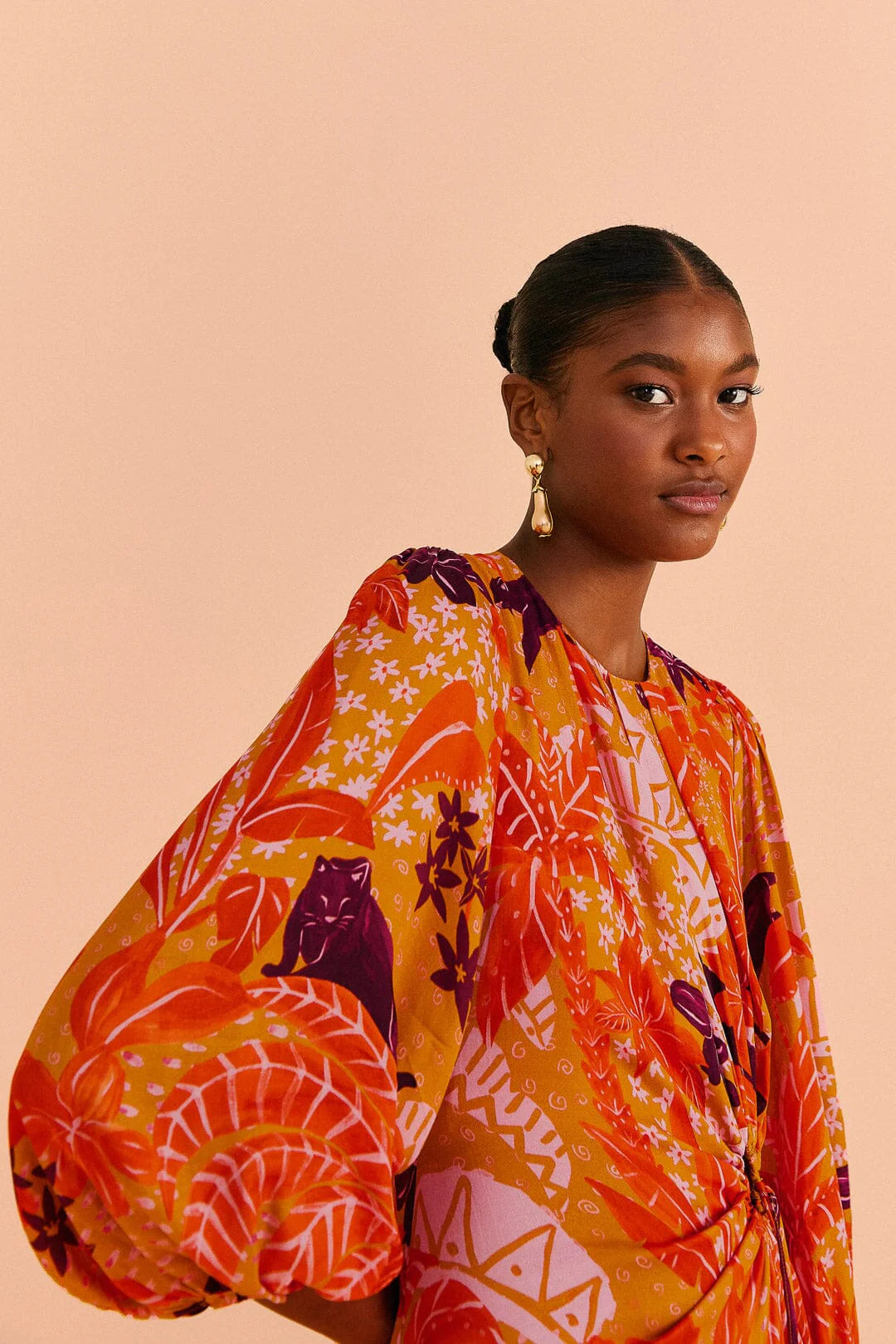 Beige Jungle Panther Lenzing™ Ecovero™ Viscose Midi Dress