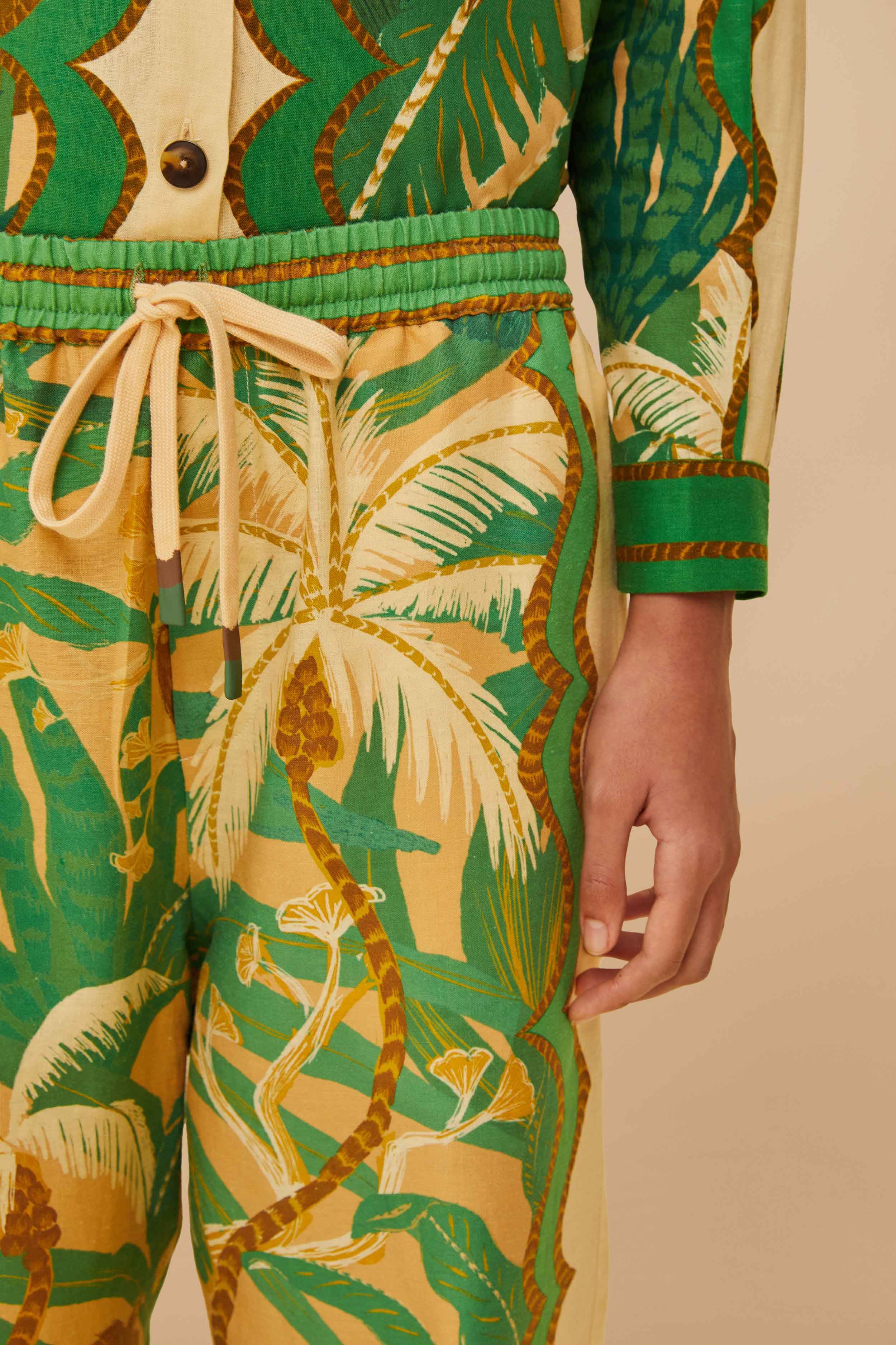 Beige Tropical Isla LENZING™ ECOVERO™ Euroflax™ Pants