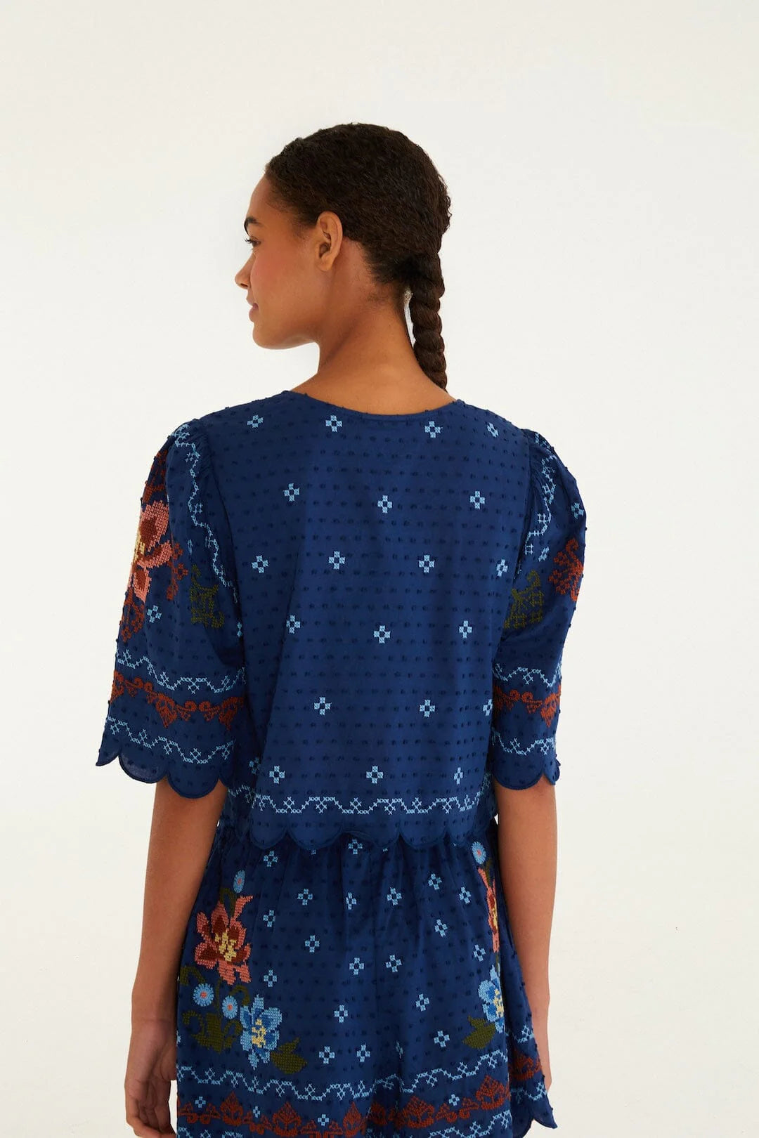 Dark Blue Stitched Garden Blouse